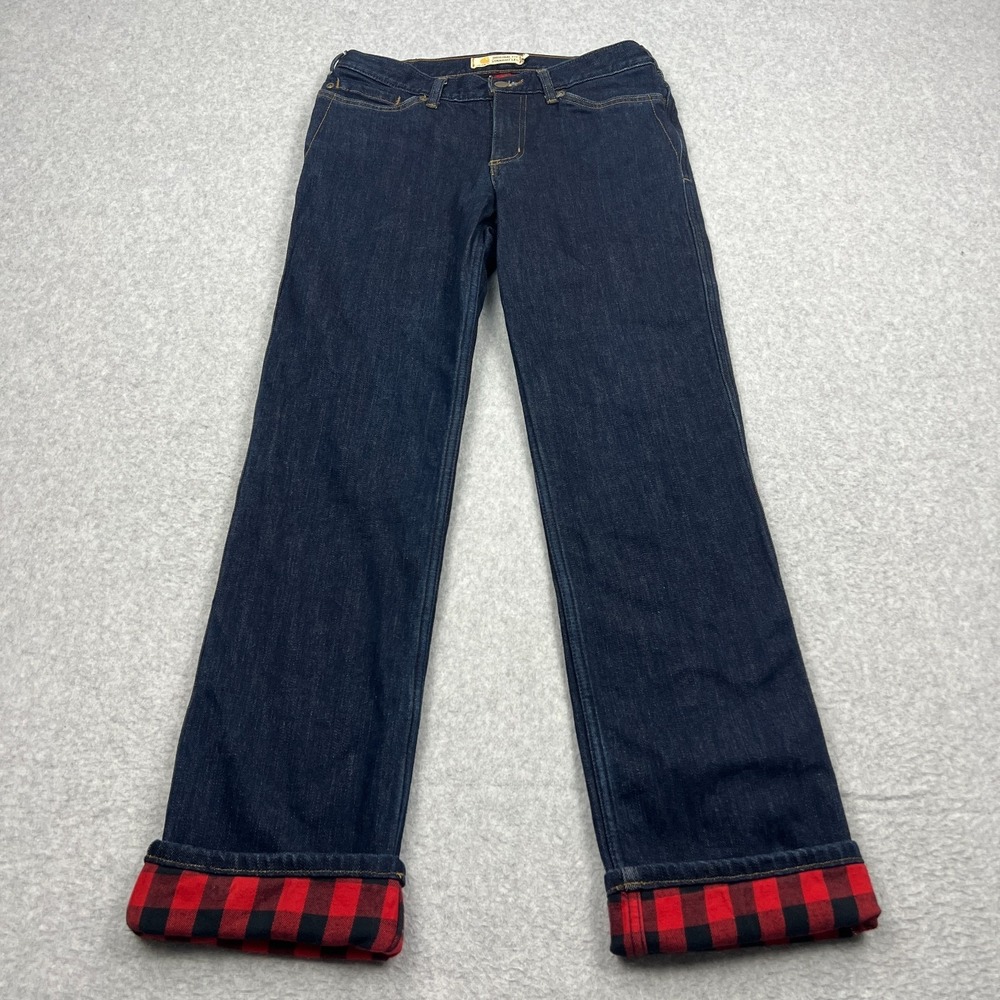 Carhartt Women's Jeans 4 Blue Dark Blaine Original Straight Flannel Lined Winter